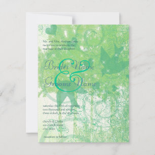 Aqua Blue & Lime Birds & Swirls Wedding Invitation