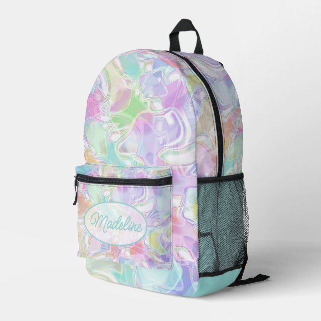 Aqua Blue Lime Green Pink Purple Art Pattern Printed Backpack (Back Corner Right)