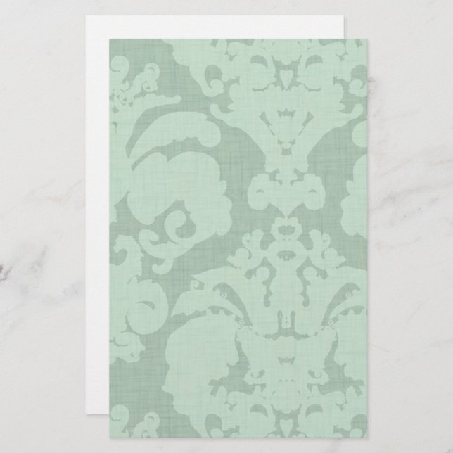 Aqua Blue Linen Damask Stationery (Front/Back)