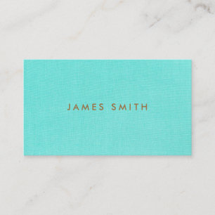 Aqua Blue Linen Texture   Stylish Minimalist Business Card