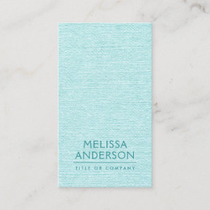 Aqua blue linen vertical minimalist professional business card