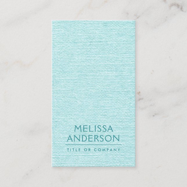 Aqua blue linen vertical minimalist professional business card (Front)