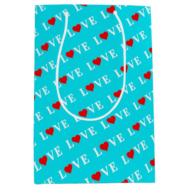 Aqua Blue LOVE Medium Gift Bag (Front)