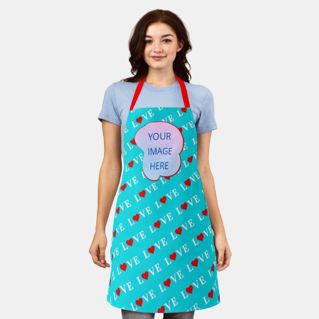 Aqua Blue LOVE Modern Chic Apron (Worn)
