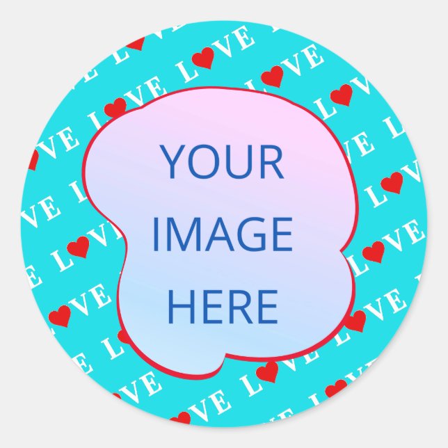 Aqua Blue LOVE Modern Chic Classic Round Sticker (Front)