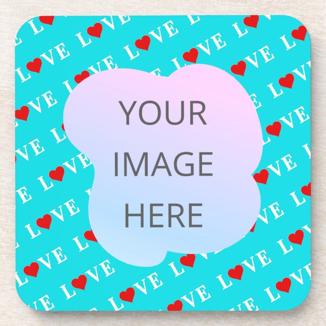 Aqua Blue LOVE Modern Chic Coaster (Front)