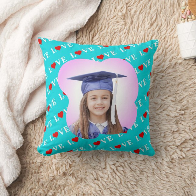 Aqua Blue LOVE Modern Chic Cushion (Blanket)