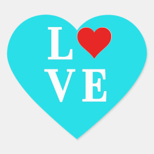 Aqua Blue LOVE Modern Elegant Heart Sticker