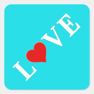Aqua Blue LOVE Modern Elegant Square Sticker