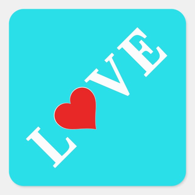 Aqua Blue LOVE Modern Elegant Square Sticker (Front)