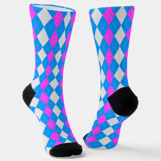 AQUA BLUE & MAGENTA PINK Argyle Pattern Socks