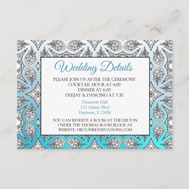 Aqua Blue Mandala  Wedding Details Card (Front)