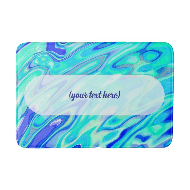 Aqua Blue Marble Texture Abstract Liquid Pattern Bath Mat (Front)