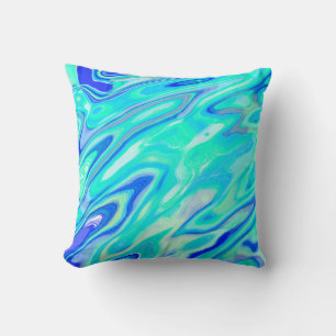 Aqua Blue Marble Texture Abstract Liquid Pattern Cushion