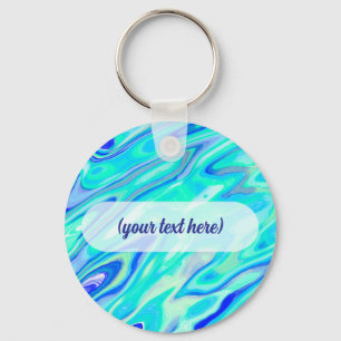 Aqua Blue Marble Texture Abstract Liquid Pattern Key Ring