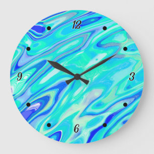 Aqua Blue Marble Texture Abstract Liquid Pattern Large Clock