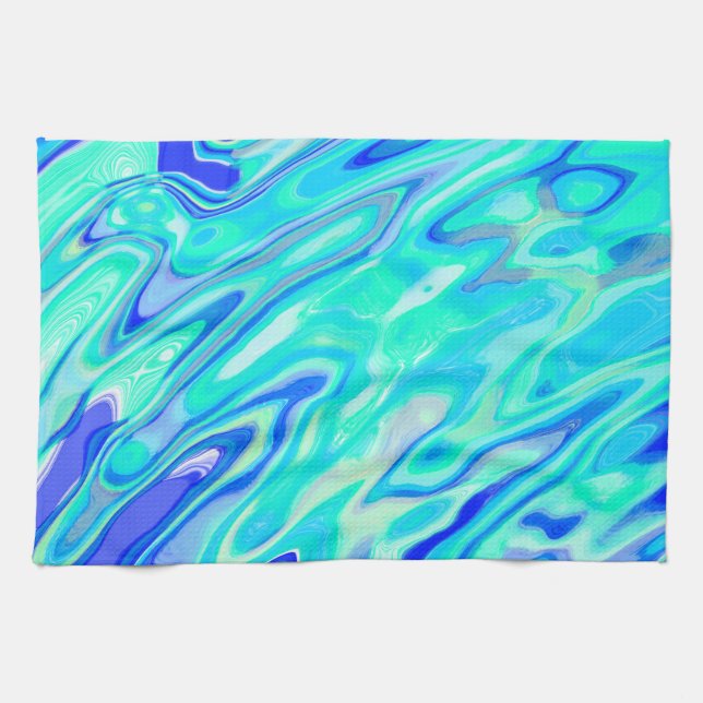 Aqua Blue Marble Texture Abstract Liquid Pattern Tea Towel (Horizontal)