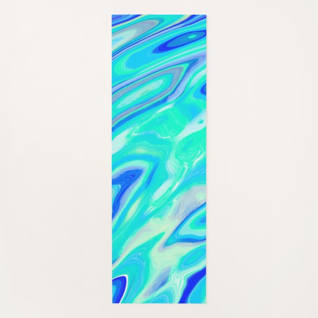 Aqua Blue Marble Texture Abstract Liquid Pattern Yoga Mat (Front)