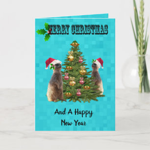 Aqua Blue Meerkat Merry Christmas Card, Card