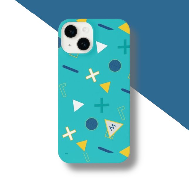 Aqua Blue Memphis Monogram  iPhone Case (Creator Uploaded)