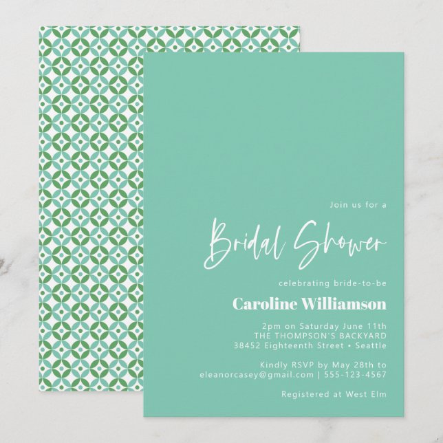 Aqua Blue Mid Mod Geometric Bridal Shower Invitation (Front/Back)