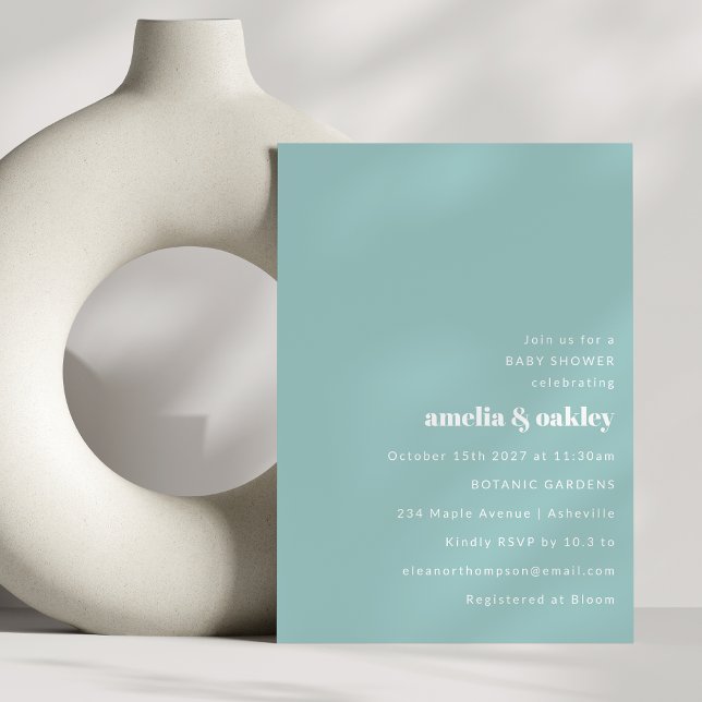 Aqua Blue Minimalist Cute Couples Baby Shower Invitation (Creator Uploaded)