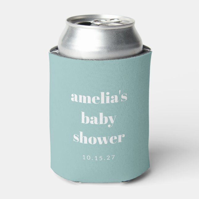 Aqua Blue Minimalist Cute Custom Baby Shower Can Cooler (Can Front)