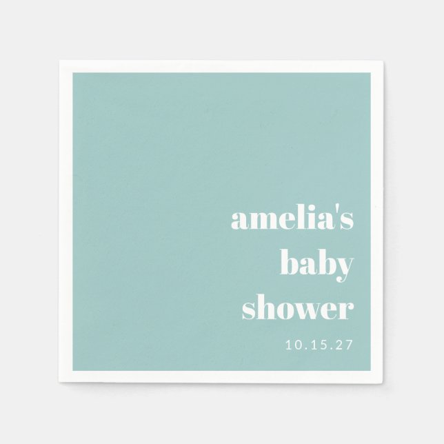 Aqua Blue Minimalist Cute Custom Baby Shower Napkin (Front)