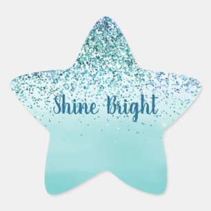 Aqua Blue Mint Glitter Sparkle Ombre Star Sticker