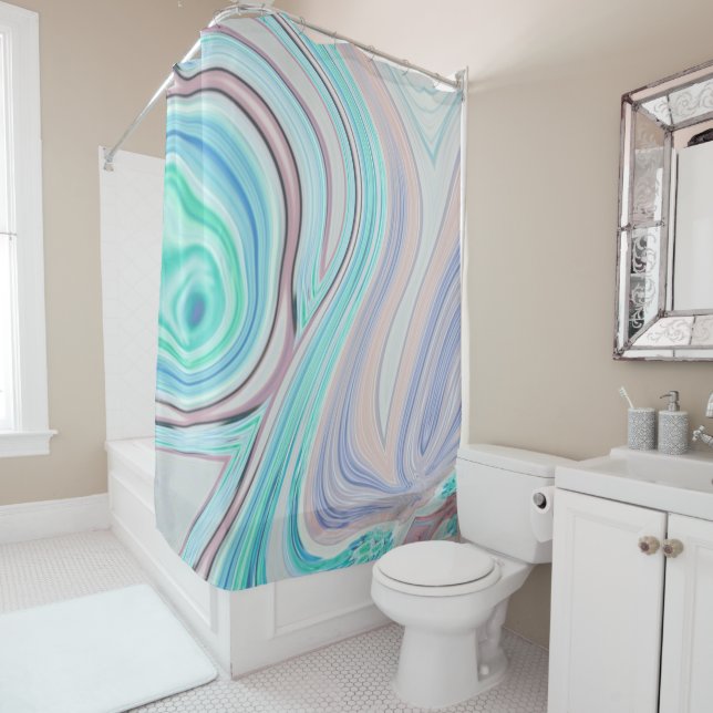 aqua blue mint green lilac purple pastel rainbow shower curtain (In Situ)