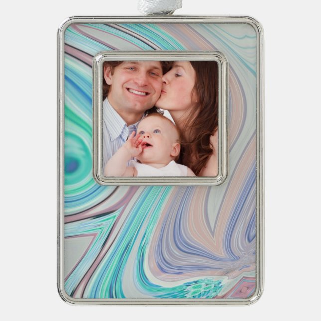 aqua blue mint green lilac purple pastel rainbow silver plated framed ornament (Front)