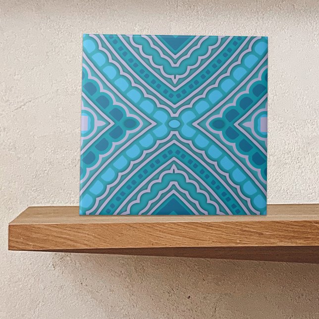 Aqua Blue Mint Teal Turquoise Ethnic Boho Pattern Tile (Creator Uploaded)