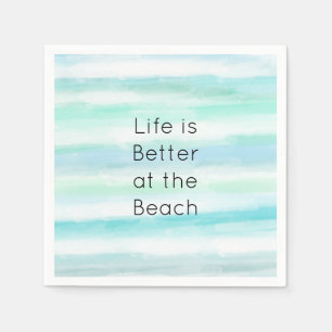 Aqua Blue Mint White Watercolor Stripes II Napkin