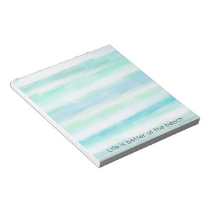 Aqua Blue Mint White Watercolor Stripes II Notepad