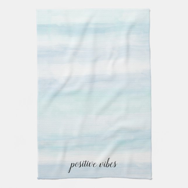 Aqua Blue Mint White Watercolor Stripes Ombre Tea Towel (Vertical)