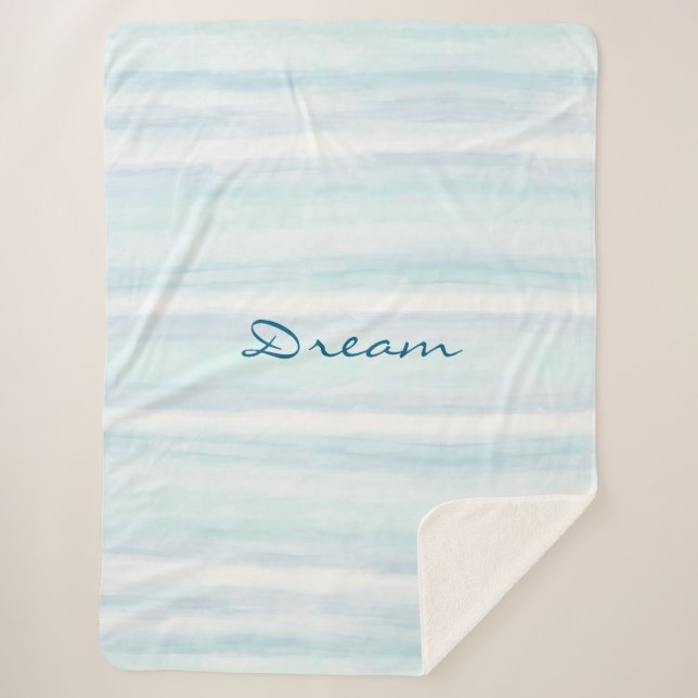 Aqua Blue Mint White Watercolor Stripes   Sherpa Blanket (Front)