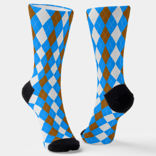 AQUA BLUE & MOCHA BROWN Argyle Pattern Socks