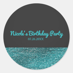 Aqua Blue Modern Glam Sequins Party Favour Custom Classic Round Sticker
