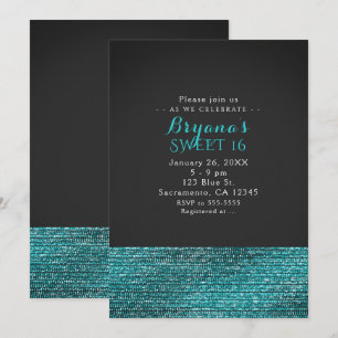Aqua Blue Modern Glam Sequins Party Invitations