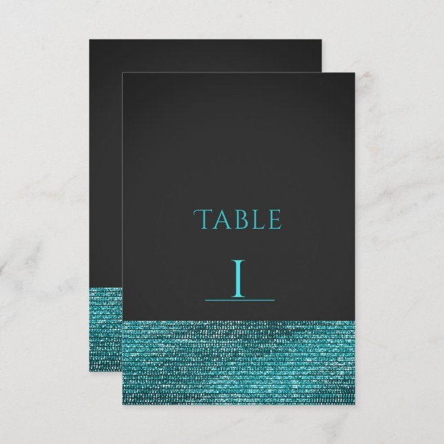 Aqua Blue Modern Glam Sequins Table Number Card (Front/Back)