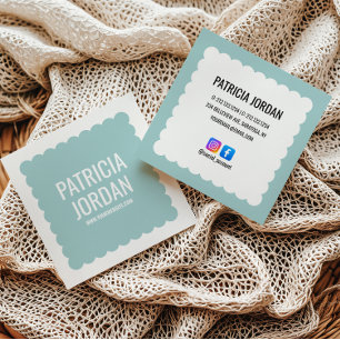 Aqua Blue Modern Wave Simple Social Media Icons Square Business Card