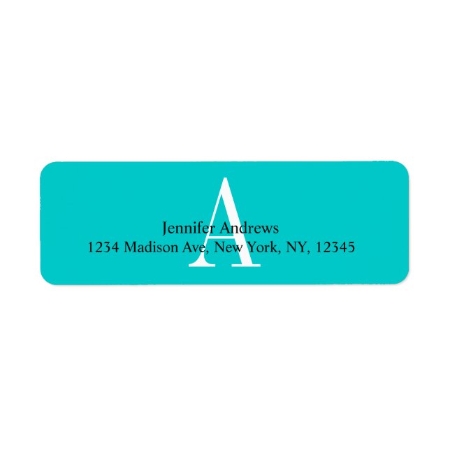 Aqua Blue Monogram A Return Address Labels (Front)