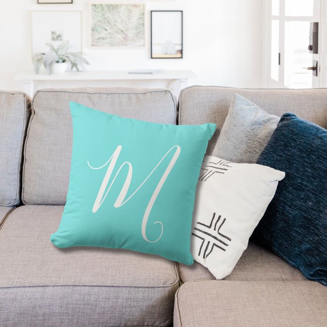 Aqua Blue  Monogram Initial  Cushion (Creator Uploaded)