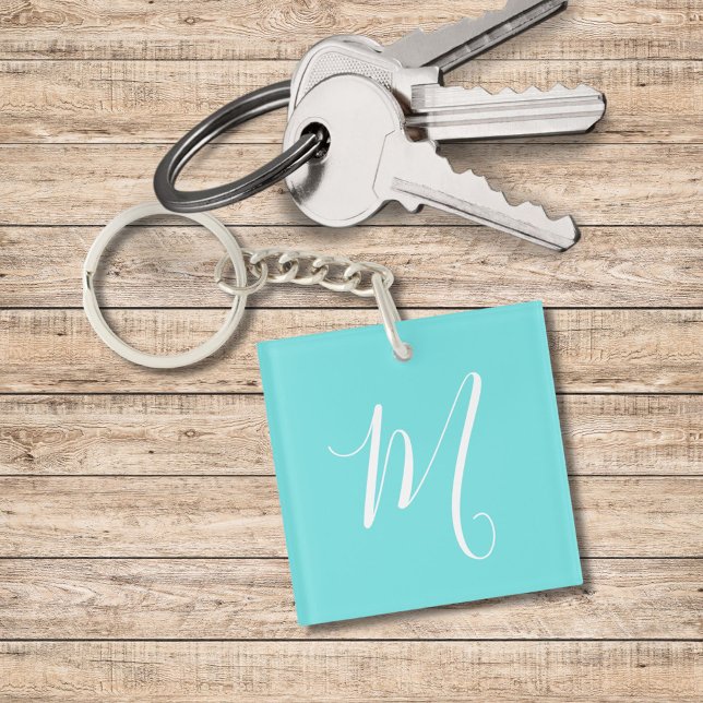 Aqua Blue  Monogram Initial  Key Ring (Creator Uploaded)