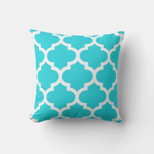 Aqua Blue Moroccan Quatrefoil Outdoor Pillows (Front)