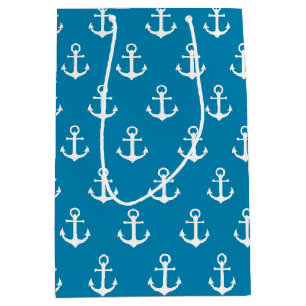 Aqua Blue Nautical Anchors Medium Gift Bag