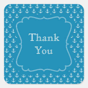 Aqua Blue Nautical Anchors Square Sticker