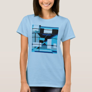 Aqua Blue Navy Black Geometric Abstract MCM Look T-Shirt