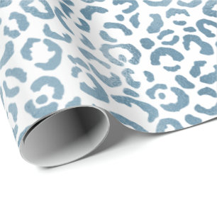 Aqua Blue Navy Leopard Print Wrapping Paper