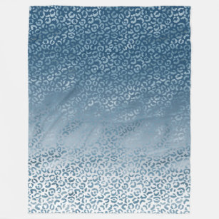 Aqua Blue Navy Ombre Leopard Print Fleece Blanket
